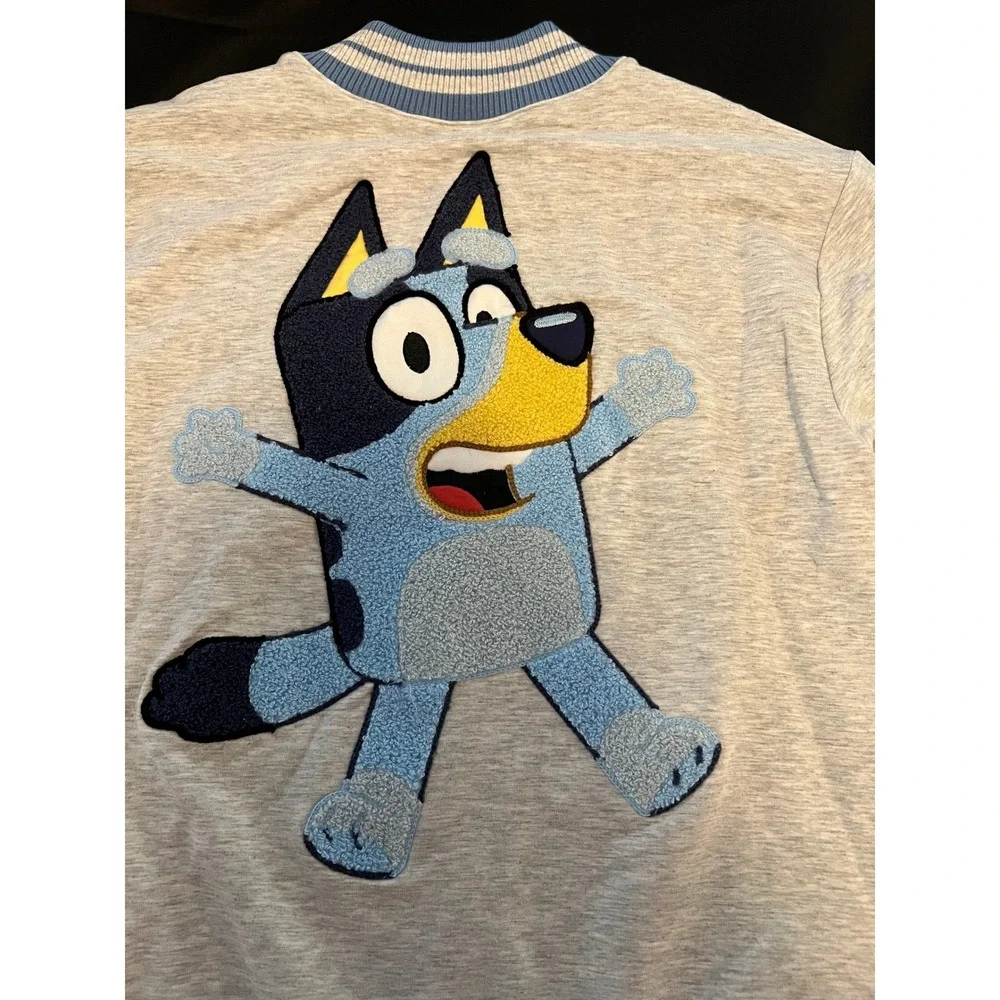Little Sleepies Bluey Play Collection Varsity Jacket Grey Blue Size 8 NWT‎